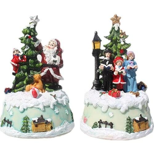 Christmas Resin Crafts Music Colored Lights Decorative Ornament Christmas Tree Music Box Home Living Room Santa Decor