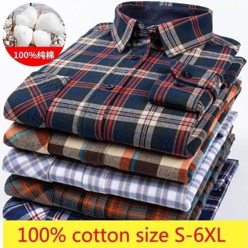 New Arrival 100% Cotton Plaid Spring And Autumn Men Long Sleeve Thickened Oversized Casual Shirts Flannel Plus Size S-4XL5XL 6XL