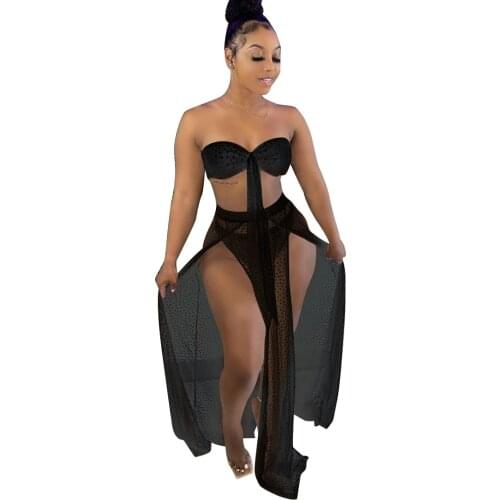 Sexy mesh bikini beach cover up swimsuit women bikinis set bathing suit cover ups for swimwear women 3 piece bikini set