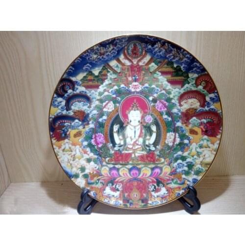 Tibetan Buddhism HOME family Efficacious Bless Decorative buddha Coloured drawing Four arm Guanyin Buddha Porcelain statue