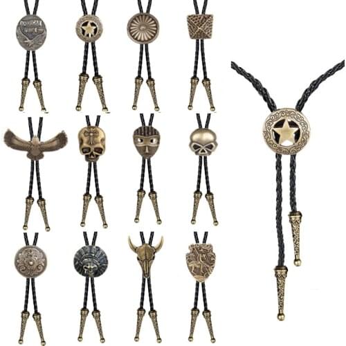 High Quality Fashion Bolo Tie for Men Women Handmade Star Western Cowboy Black Vintage Pendant Necktie