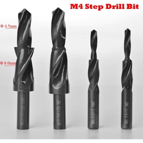 M4 4.5mm 8mm 4.5-8mm Diameter 90 180 Degree High Speed Steel HSS Small Straight Shank Two Subland Step Core Twist Drill Bit