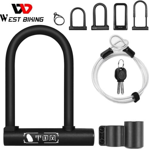 WEST BIKING Anti-theft Safety Bicycle U Lock MTB Road Bike Wheel Lock 2 Keys Motorcycle Scooter Cycling Lock Bicycle Accessories