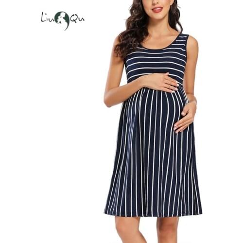 Womens Sleeveless Polka Dot Maternity Dresses Maternity Tank Tops Loose Print Mama Summer Casual Pregnant Dress
