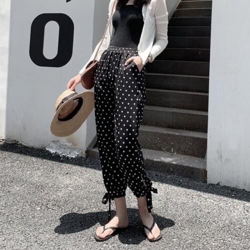 Lantern pants womens loose spring and summer womens pants Korean version was thin polka dot wide legs wild thin chiffon casual