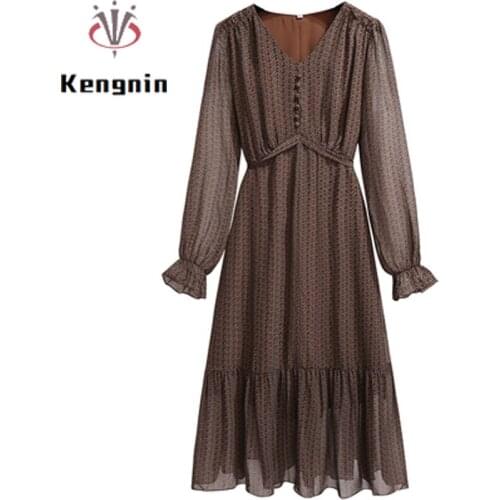 Large Size 4XL Womens Tunic Dress 2021 Autumn Long Sleeve Print Ladies Vestidos Dress Harajuku Bohemian Chiffon Dress KE1831