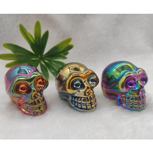 1pcs 5cm Colorful Electroplated Skull Dazzling Carved Aura Skeleton Skull For Decoration