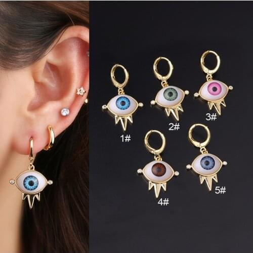 1PC Bohemia Colorful Blue Brown Big Eye Dangle Earrings for Women 2021 Trend Huggie Rook Snug Ear Cartilage Piercing Jewelry