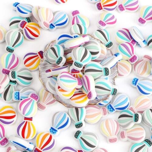 Kovict 10pcs Mini Cartoon Hot Air Balloon Silicone Beads Baby Rodent BPA Free Food Grade Pendants Teething Nursing Molar Toys