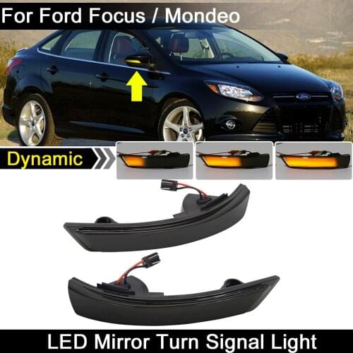 2Pcs For Ford Focus II Focus III Mondeo IV LED Side Rearview Mirror Light Dynamic Amber Turn Signal Indicator Lamp