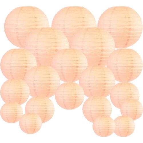 20 Pcs 6 Inch-12 Inch Peach Paper Lantern Chinese Assorted Sizes Round Lampion For Wedding Party Outdoor Indoor Hanging Decor