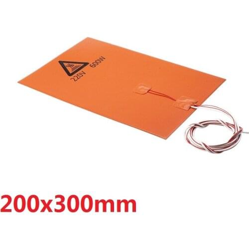 200x300mm 220V 600W Silicone Heated Bed Heating Pad For 3D Printer with PSA on back, NTC 100K
