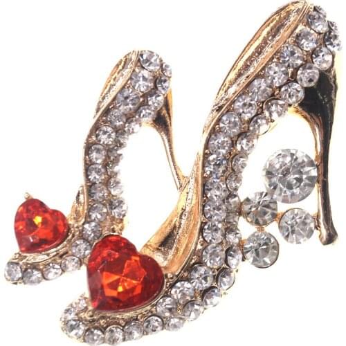 50pcs/lot Gold Tone Red Cubic Zicon Austrian Crystal Shoes Brooch Pin