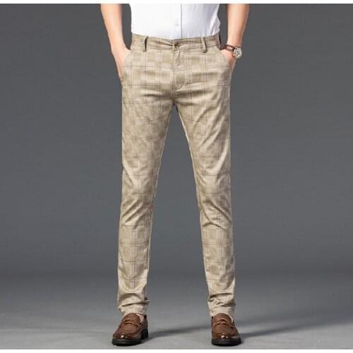 Spring Summer Fashion Trend Plaid Pants Streetwear Mens Straight Slim Casual Pants Male Business Khaki Plaid Trousers 7 Color