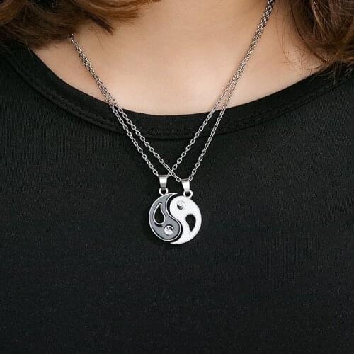 Fashion Pendant lovers' Necklaces Geometric Tai Chi Heart Crystal Necklaces 2019 Women Man Chain Link Choker Jewelry Wholesale