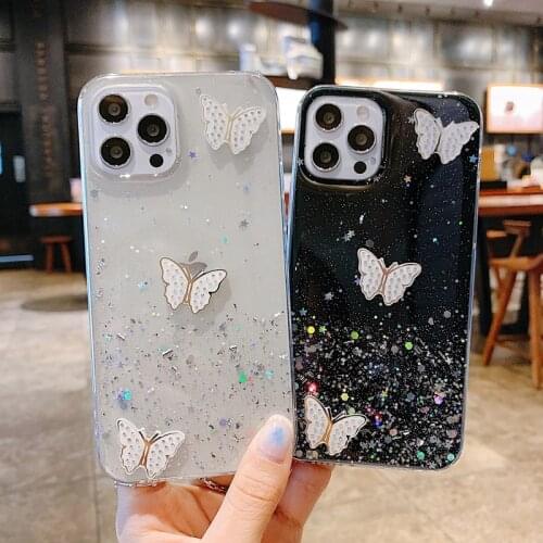 Bling Glitter Butterfly Case for Huawei Y5P Y6P Y7P Y8P Y7A Y8S Y9S Y5 Y6 Y7 Y9 Prime 2019 P Smart 2020 2021 Plus Pro Back Cover