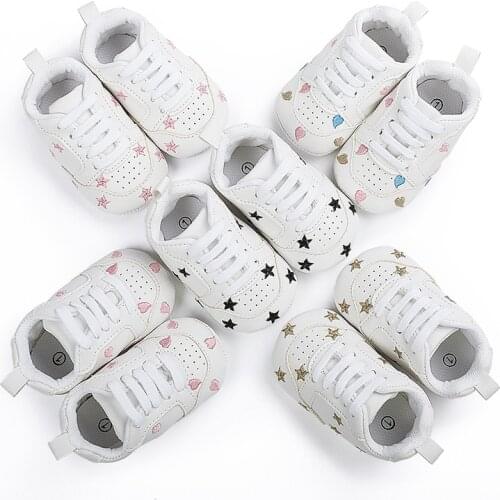 Print Star Heart Baby Sneaker For Newborn PU Leather Baby Boys Girls First Walkers Soft Sole Infant Toddler Baby Shoes For 0-18M