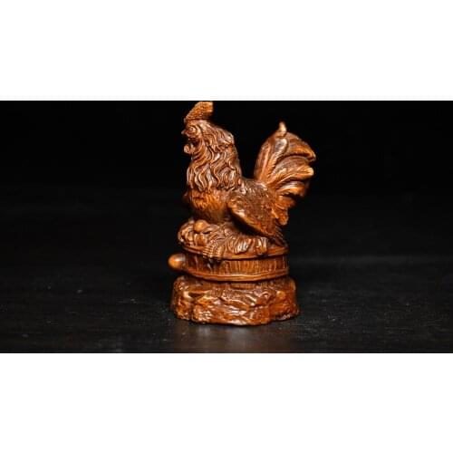 Home Decor 3" China Collection Old Boxwood Chinese Zodiac Rooster Statue Implication Cock Soar Blockbuster