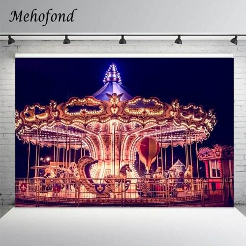 Mehofond Photography Background Night Romantic Amusement Park Glitter Carousel Baby Birthday Party Bridal Shower Backdrop Props