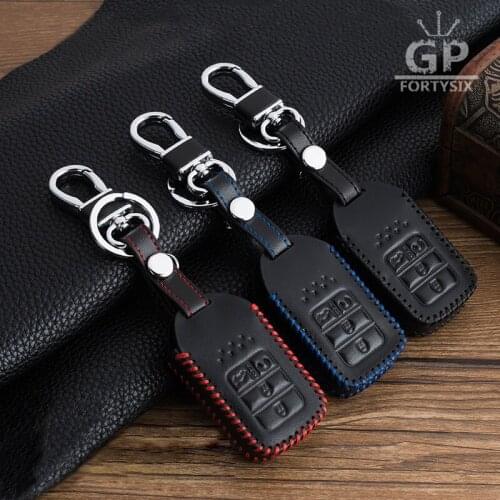 4 Buttons Leather Car Styling Key Cover Case For Honda 2015 2016 Pilot Accord Civic Fit Freed Car Key Holder Key Ring Keychain