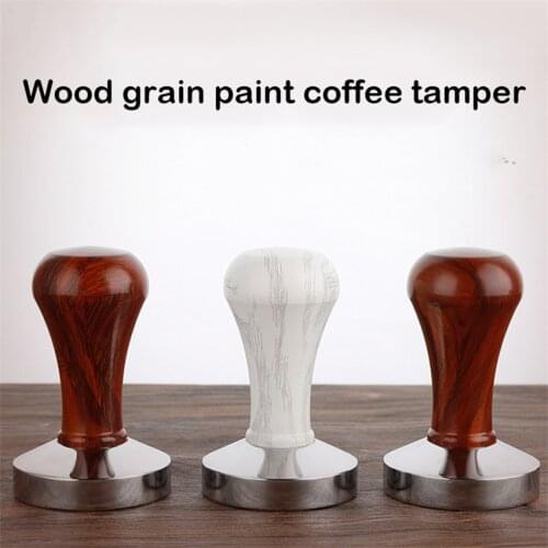 Wood Grain Paint 49/51/57.5mm Coffee Tamper Powder Hammer Pressure Stainless Steel Flat Base Espresso Cafe Tools For Barista