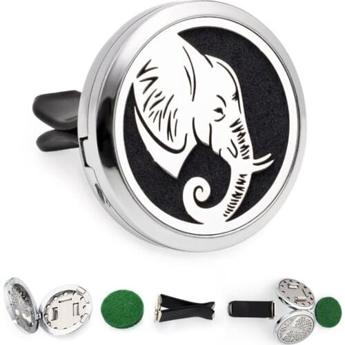 Elephant SKull 30mm Magnetic Diffuser Locket Removable Car Vent Clip Essential Oil Perfume Aroma Air Freshener Free 10Pads Gift