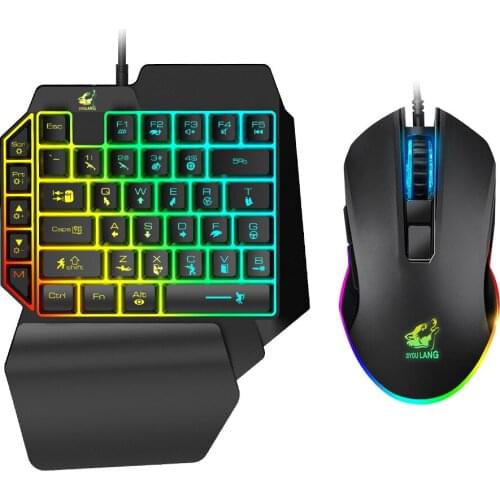 Mechanical Feeling One-hand Gaming Keyboard Mouse Set with RGB Backlight 2400 Dpi Gamer Mouse For PC/Laptop/Mobile Phone