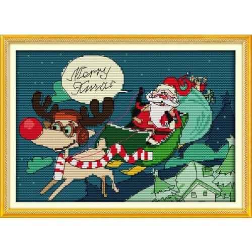 Merry Christmas Cross Stitch Set 11CT DMC Canvas Print 14CT Cross Stitch Kit Christmas Pattern DIY Gift Home Wedding Decoration