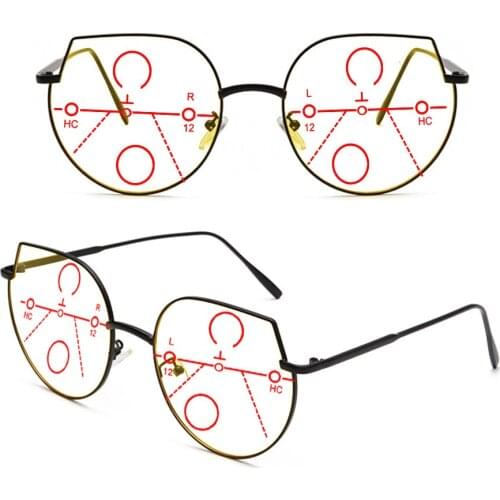 Retro Polygonal Cat Ear Women Oversized Progressive Multifocal Reading Glasses +0.75 +1 +1.25 +1.5 +1.75 +2 +2.25 +2.5 To +4