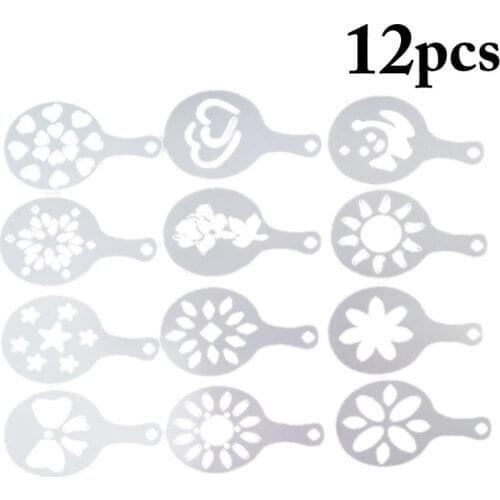 Kapmore 12Pcs/Set Coffee Moulds Reusable Plastic Cake Stencil Coffee Decorating Molds Coffee Tools Accessories Random Style