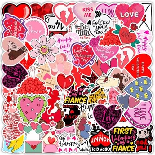 50PCS I Love You Valentines Day Stickers Gift For Lovers To DIY Guitar Motorcycle Skateboard Fridge Decal Waterproof Sticker