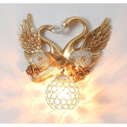 Loving Swans Wall Lights Sconce Gold Luxury Crystal Lighting Fixtures for Living Room Decoration Bedroom Mirror Wall Bird Lamp
