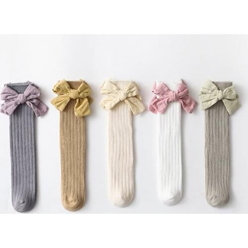 2021 Girls' Socks Korean Bowknot Childrens Tube Socks Double Needle Cotton Socks Baby Socks Lot Could Choose Color