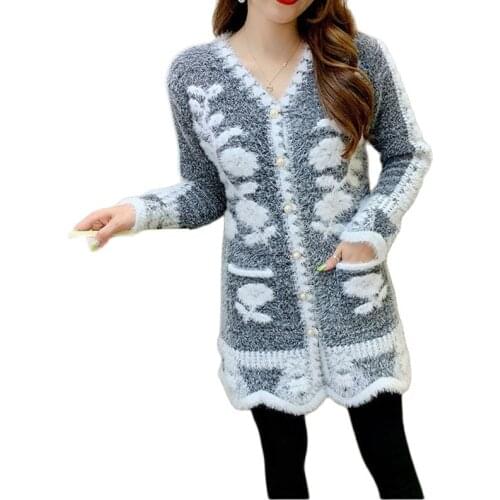 New Autumn Winter Needle Weave Open Shirt Womens Sweate Coat Middle length Payment Single Breasted Slim Ladies Sweater Jacket