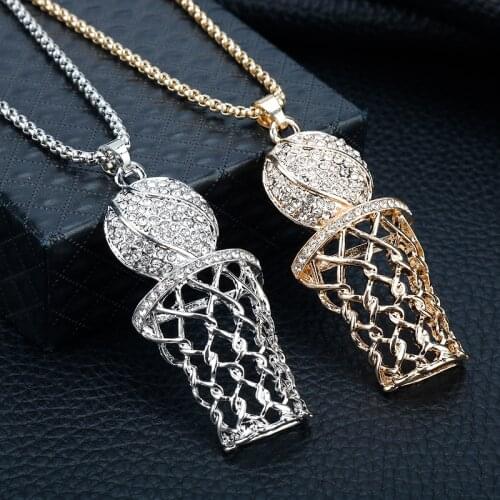 Rhinestone Necklace Cute Basketball Hoop Shape Pendant Necklace Jewelry Fashion Gifts for Fans