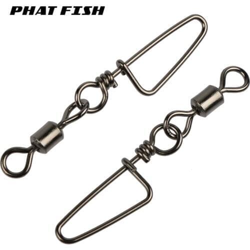 PHAT FISH 50pcs Brass Rolling Swivels With Coastlock Snaps Freshwater Terminal Tackles Fishing Accessories