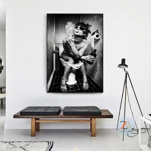 Pop Art Sexy Woman on Toilet Wall Canvas Painting Woman With Cigarette Posters And Print Cuadros Wall Art Picture For Home Deco
