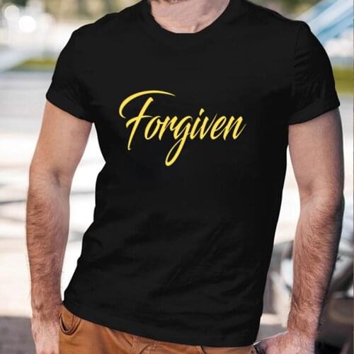Jesus Forgiven Print Casual Mens T Shirts Fashion Harajuku Custom Men Tops Short Sleeve Male Tee Vintage Asian Size Streetwear