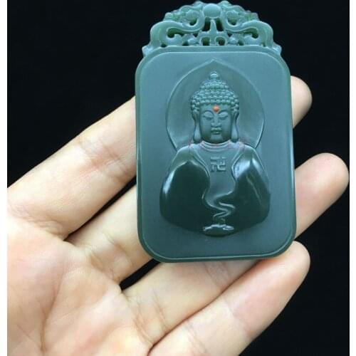 Explosive models selling Xinjiang Hetian jade green jade a fine material inlaid with Nanhong Sakyamuni Buddha jade pendan hp317
