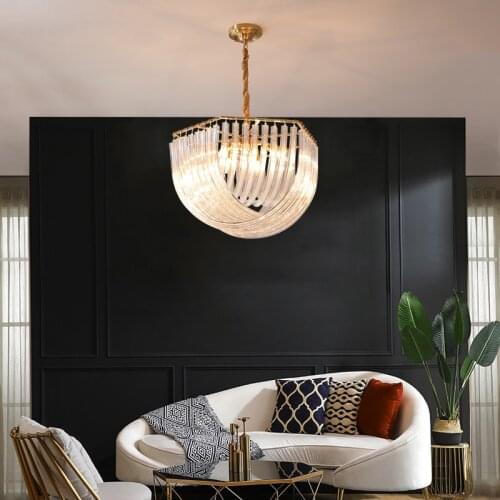 Simple LED living room crystal lamp oval chandelier luxury restaurant bar gold round stainless steel chain chandelier lighting