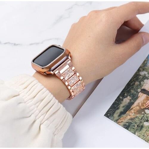 Band + Case Metal Strap For Apple Watch Series 5 Strap 40mm 44mm Diamond Ring 38mm 42mm Stainless Steel Bracelet iwatch 4/3/2/1