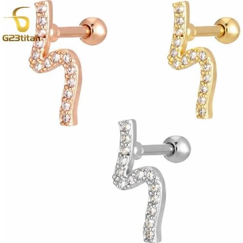 CZ Sharp Lightning Zircon Earrings Tragus Ear Cartilage Piercing 3 Colors 16G Surgical Steel Unisex Body Piercing Jewelry