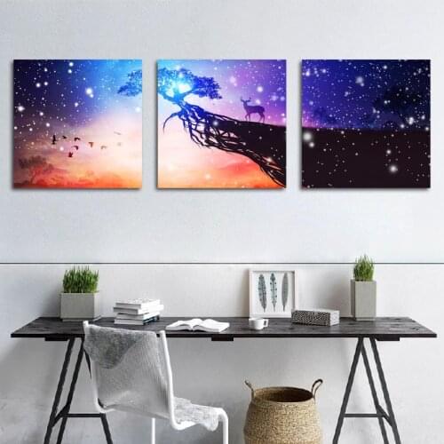 Modern Night Fantasy Starry Sky And Deer Poster Art Print Canvas Painting Picture Home Wall Art Bedroom Decoration Custom