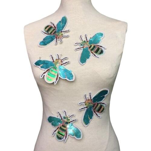 10pc Bees Sequin Embroidery Patch Beetle Embroidered Applique Beaded Patches For Clothing Appliques Parches Bordados Ropa AC1418