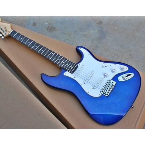 High quality FDST-1045 metal blue color solid body white pickguard rosewood fretboard electric guitar, Free shipping
