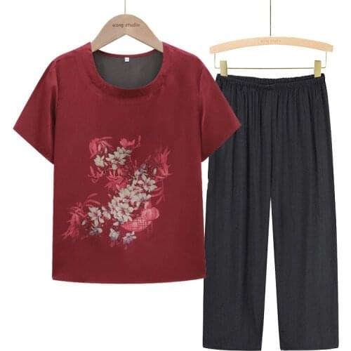 Flower Printing Cotton Womens Clothes New Arrival 2021 Summer Casual Pure Out Wear Pijama Loose Pantsuit Comfortable Lounge