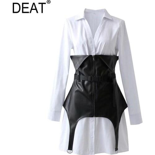 [DEAT] 2021 Summer New Fashion Single-breasted Solid Color Sashes Long Sleeve Turn-down Collar Personality Women Shirt 13Q358