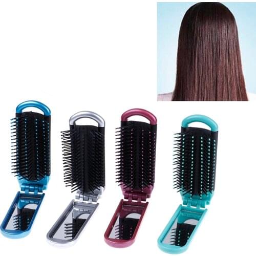 Women Girls Pocket Size Folding Hair Brush With Mirror Compact Travel Car Purse Bag Gift