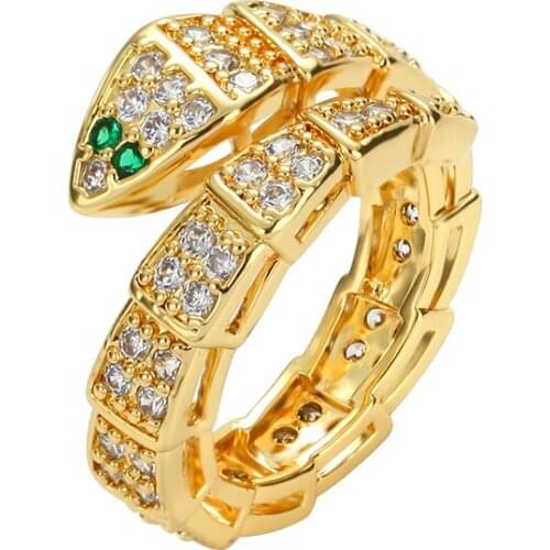 Womens gold cz rings Punk Snake copper zircon open adjustable rings simple initial jewery Engagement wedding rings for women