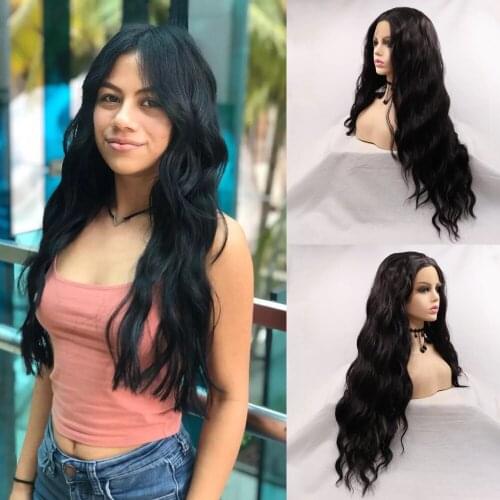 Sylvia Synthetic Black Lace Front Wig For Women Loose Wave Hair Middle Part Natural Looking Heat Resistant Daily Wigs Glueless